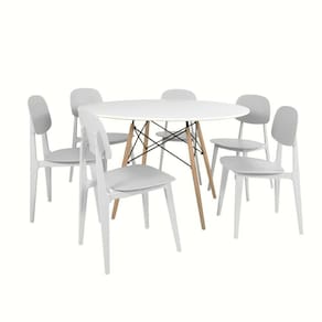 Conjunto Mesa De Jantar Redonda Eiffel Branca 120cm Com 6 Cadeiras Itália - Branco