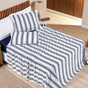 Jogo Cama Lençol Estilo King 100% Algodão 4 Peças - Marinho