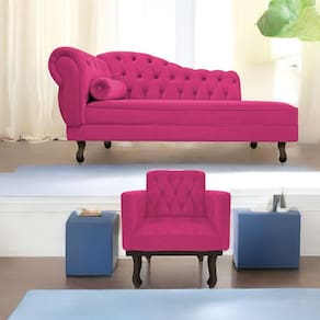 Kit Diva Recamier Diana 140Cm Lado Direito E 01 Poltrona Classic Suede - Doce Sonho Móveis Pink