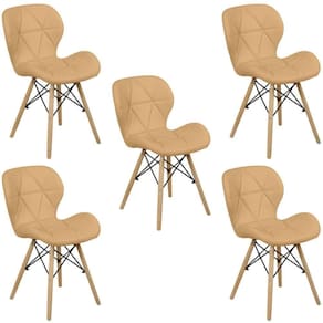 Kit 05 Cadeiras Charles Eames Eiffel Slim Wood Estofada - Nude Escuro
