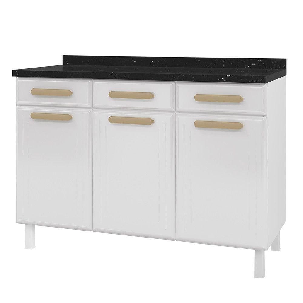 Balcão De Cozinha ágata 3 Portas E 3 Gavetas Com Tampo 817108 Telasul Branco