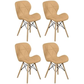 Kit 04 Cadeiras Charles Eames Eiffel Slim Wood Estofada - Nude Escuro