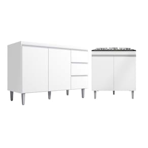 Kit Balcão Gabinete Para Pia Andreia 100cm C- Balcão Cooktop 4 Ou 5 Bocas Branco