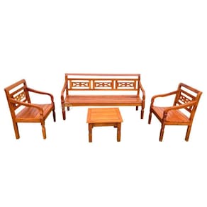Kit Jogo De Banco 5 Lugares Com Mesa De Centro Madeira De Demolição Modelo Flor Sudeste Rústico