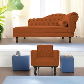 Kit Diva Recamier Diana 160cm Lado Esquerdo e 01 Poltrona Classic Suede Terracota