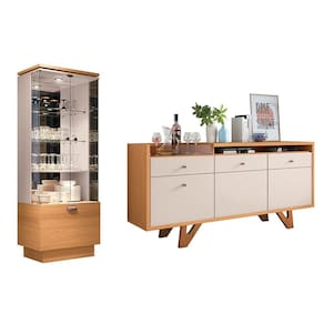 Conjunto Decorativo Cristaleira C/adega E Buffet Aparador Peggy/noeli Cinamomo/offwhite