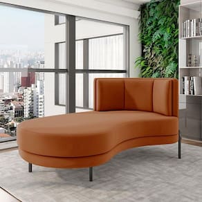 Sofá Chaise Lado Esquerdo Downey Sala De Estar Veludo Terracota G15 - Gran Belo