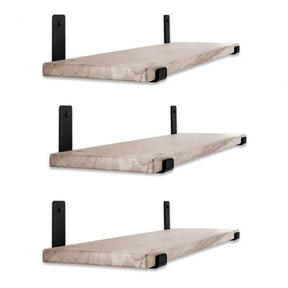 Kit 3 Prateleiras Suspensas Com Par De Mão Francesa 100X50X20 Para Lavabo