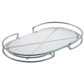 Bandeja Decorativa Organizadora Oval Vidro Forma Aparador Mesa Bancada Bebidas Garrafas Bar Escritór