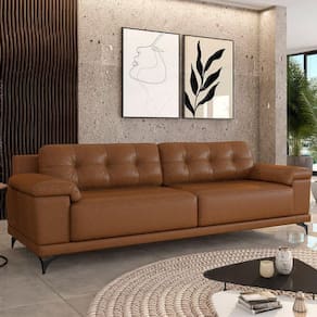 Sofá Living 4 Lugares 292cm Agostino Pés Design Em Ferro Couro Caramelo Manchado G52 - Gran Belo