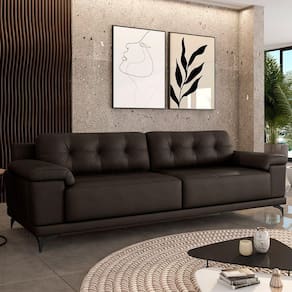 Sofá Living 4 Lugares 272cm Agostino Pés Design Em Ferro Couro Marrom G52 - Gran Belo