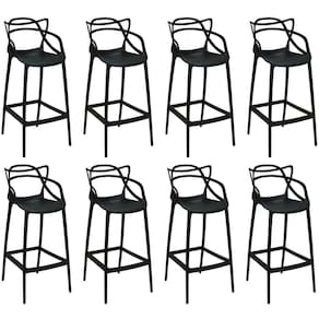 Kit 8 Banquetas Allegra Com Encosto Design Cozinha/bancada - Preto