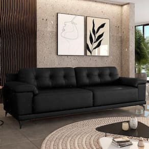 Sofá Living 4 Lugares 292cm Agostino Pés Design Em Ferro Couro Preto G52 - Gran Belo