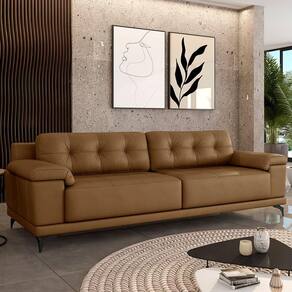 Sofá Living 4 Lugares 292cm Agostino Pés Design Em Ferro Couro Caramelo G52 - Gran Belo