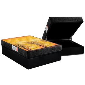 Cama Box Baú Casal: Colchão Espuma Anjos D28 / Ag65 Pantanal + Base Crc Suede Black(138X188)