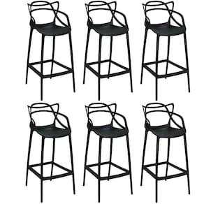Kit 6 Banquetas Allegra Com Encosto Design Cozinha/bancada - Preto