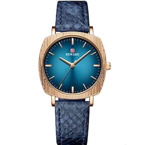Relógio De Quartzo Feminino Com Estampa Cobra Animal Print Pulseira De Couro Azul