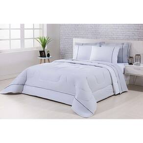 Kit Edredom 100% Algodão Percal 150 Fios Dupla Face CasalJogo De Cama 7 Peças - Cinza-branco