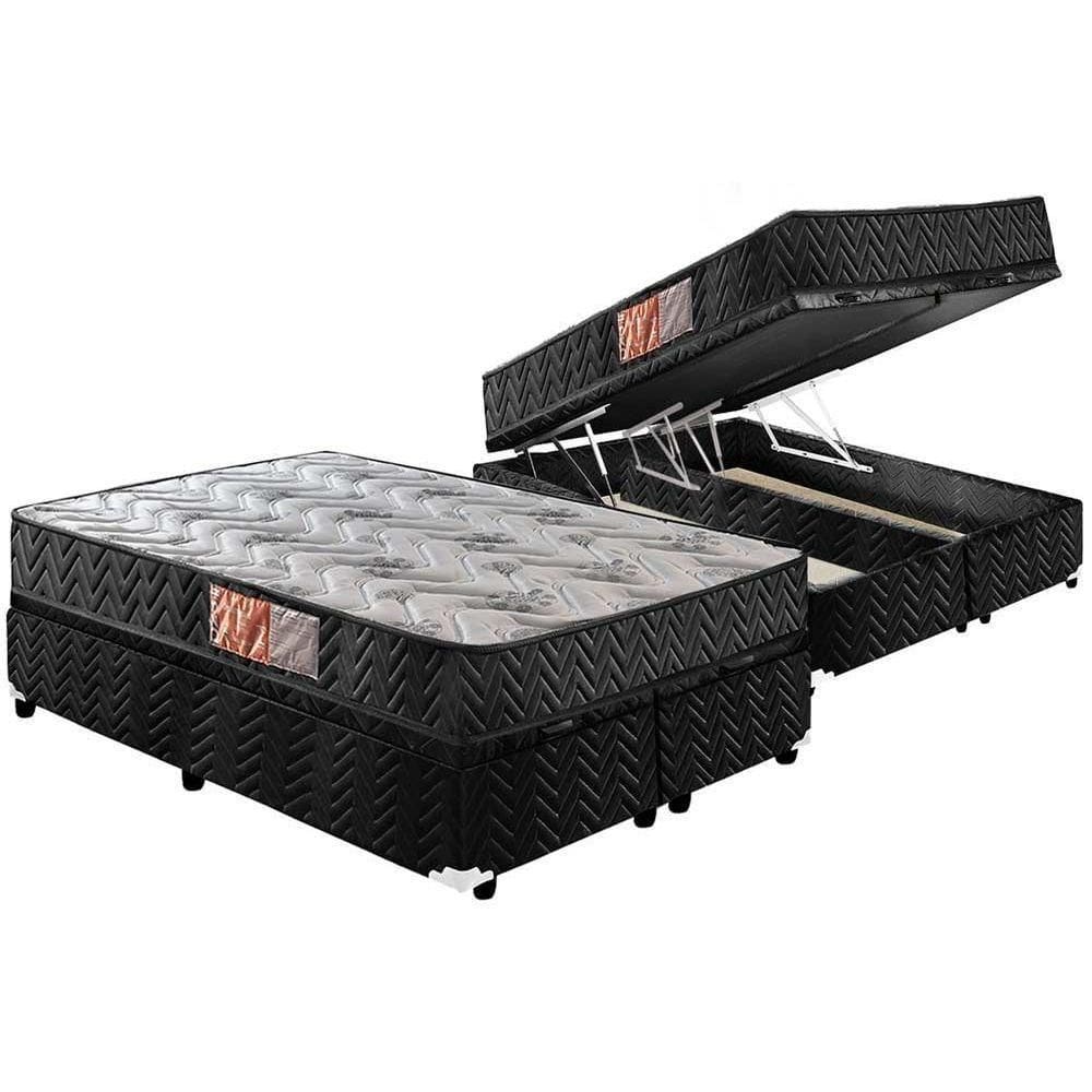 Cama Box Baú Queen: Colchão Espuma D33 Paropas Pasquale + Base Crc Suede Black(158X198)