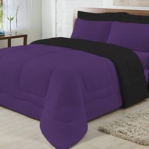 Edredom Dupla Face 100% Algodão Malha Solteiro Gran Moratta 01 Peça - Preto- Roxo