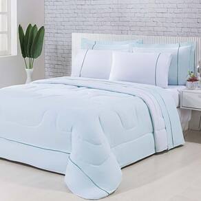 Kit Edredom 100% Algodão Percal 150 Fios Dupla Face Solteiro Jogo De Cama 5 Peças - Verde-branco