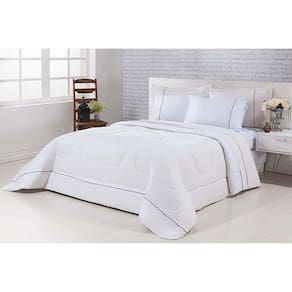 Kit Edredom 100% Algodão Percal 150 Fios Dupla Face CasalJogo De Cama 7 Peças - Palha-branco