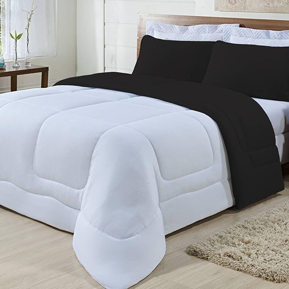 Edredom Dupla Face 100% Algodão Malha King Gran Moratta 01 Peça - Branco- Preto