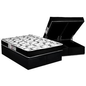 Cama Box Baú King: Colchão Espuma D45 Luckspuma Gran Luck + Base Crc Suede Black(193X203)