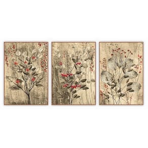Kit Com 3 Quadros Decorativos Florais Com Moldura Para Sala Quarto Escritório 72x102 Floral 010