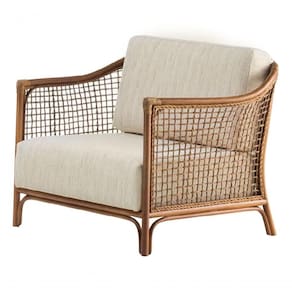 Poltrona Com Braço Oslen Algodão Bege Madeira Cedro Junco Natural Terracota