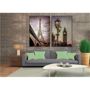 Kit Com 2 Quadros Decorativos Cidades Com Moldura Para Sala Quarto Escritório 62x92 Cidades 007