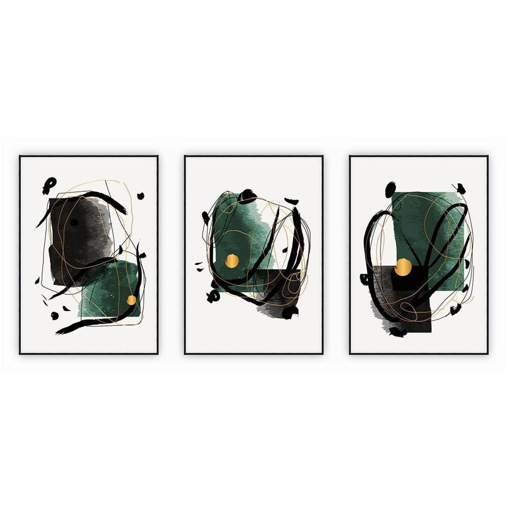 Kit Com 3 Quadros Decorativos Abstratos Com Moldura Para Sala Quarto Escritório 67x923 Abstrato 002