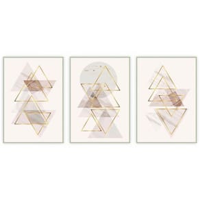 Kit Com 3 Quadros Decorativos Abstratos Com Moldura Para Sala Quarto Escritório 67x923 Abstrato 003