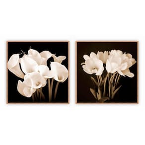 Kit Com 2 Quadros Decorativos Florais Com Moldura Para Sala Quarto Escritório 52x52 Floral 012