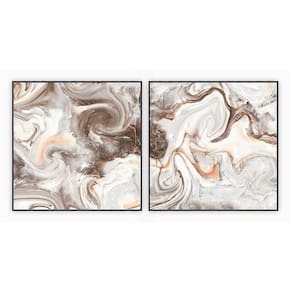 Kit Com 2 Quadros Decorativos Abstratos Com Moldura Para Sala Quarto Escritório 82x82 Abstrato 018