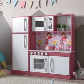 Armário Cozinha Com Refrigerador Infantil Lux Branco Rosa