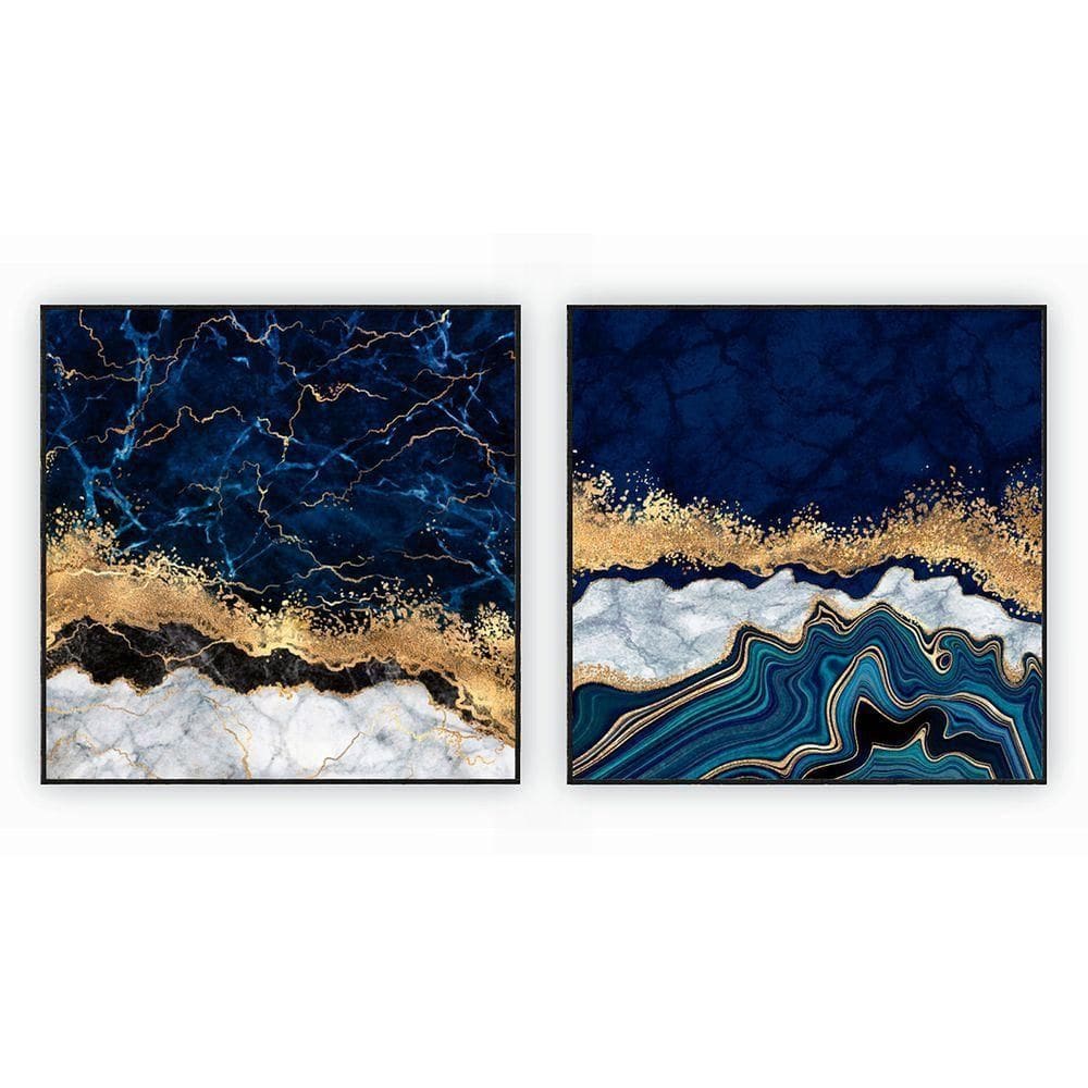 Kit Com 2 Quadros Decorativos Abstratos Com Moldura Para Sala Quarto Escritório 52x52 Abstrato 012