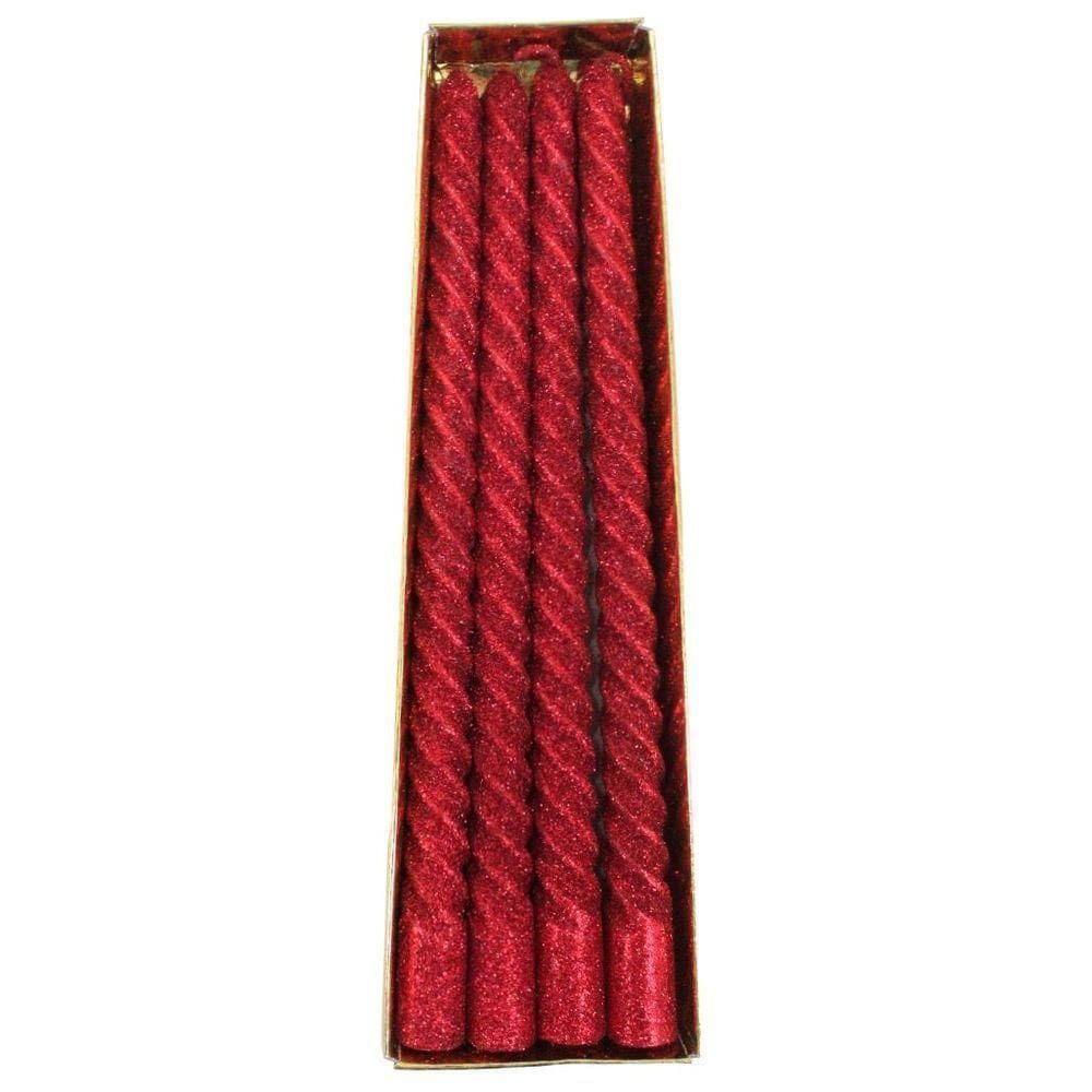 Velas De Natal Decorativa Com Glitter Vermelho 12 Unidade 26cm
