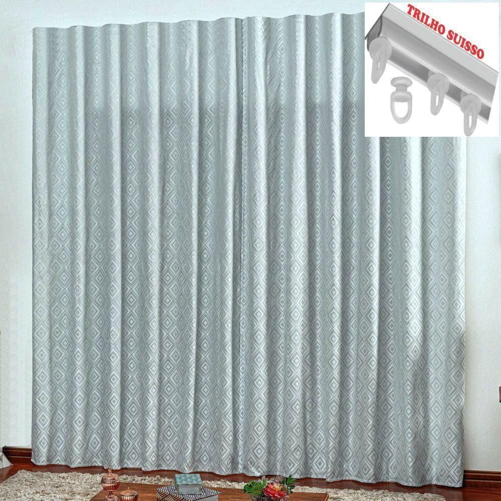 Cortina Em Jacquard Degradê 2,00 X 1,70 Para Trilho Suisso - Cinza