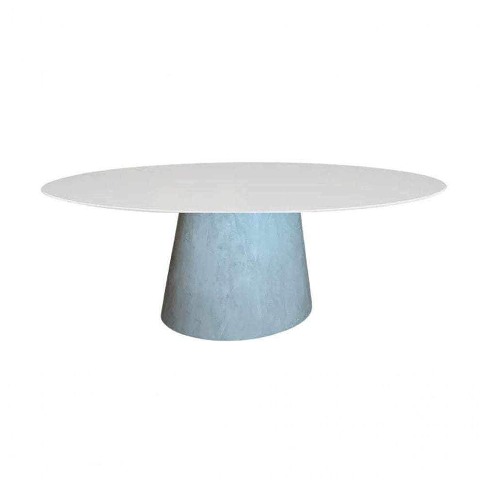 Mesa De Jantar Cone Cimento Queimado Oval 180x100 Cm Tampo Laqueado Cor Branco