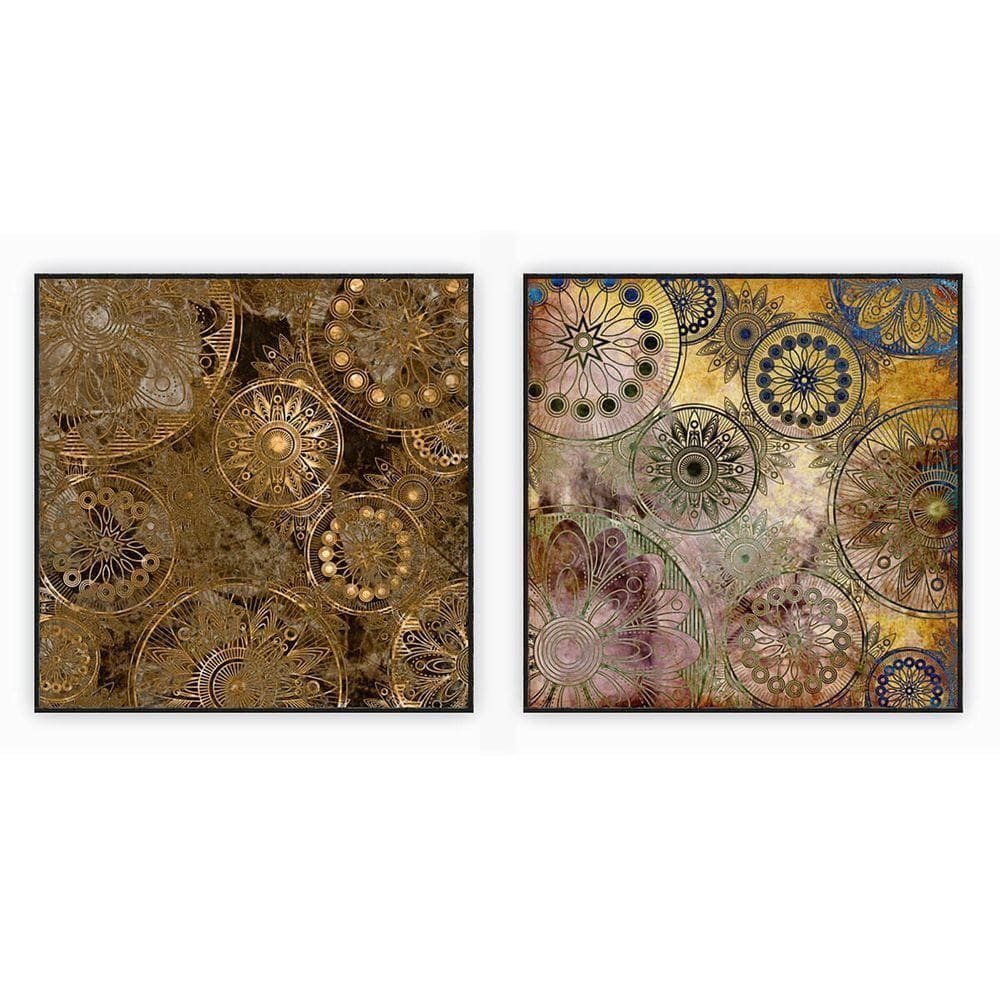 Kit Com 2 Quadros Decorativos Abstratos Com Moldura Para Sala Quarto Escritório 92x92 Abstrato 015