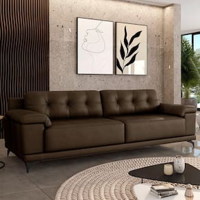 Sofá Living 4 Lugares 292cm Agostino Pés Design Em Ferro Couro Capuccino G52 - Gran Belo