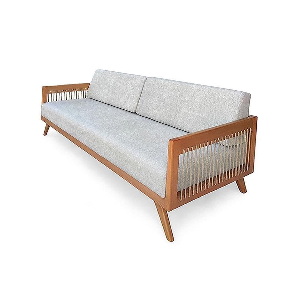 Sofá 3 Lugares Saibi Ozki 200Cm Poliéster Cinza Madeira Eucalipto Cedro Corda Náutica Plana Poliéste