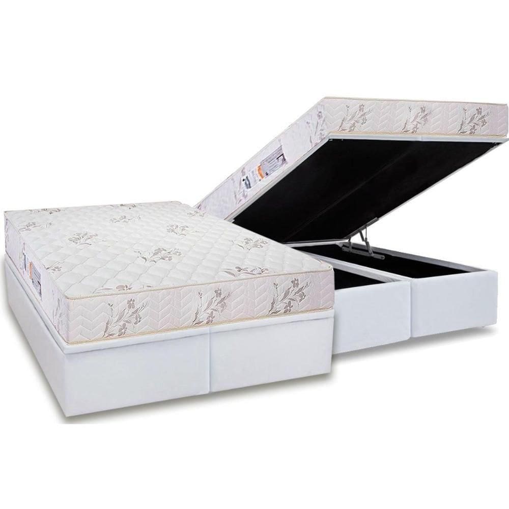 Cama Box Baú King: Colchão Espuma D45 Luckspuma Gran Luck + Base Crc Courano White(193x203)