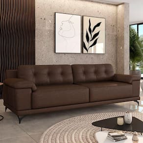 Sofá Living 4 Lugares 252cm Agostino Pés Design Em Ferro Couro Marrom Manchado G52 - Gran Belo