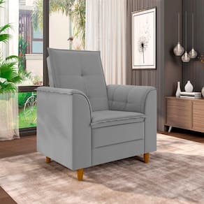 Poltrona Para Sala Confortável Decorativa Laura Veludo Cinza