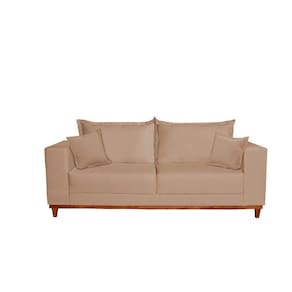Sofá Fixo Living 3 Lugares Pequim Veludo Bege