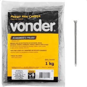 Prego Sem Cabeça 13 X 18 (1.1/2 X 15) Polido 1 Kg Vonder