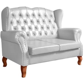 Sofá Chesterfield 2 Lugares Imperador Vintage Retrô Capitonê Couro Branco
