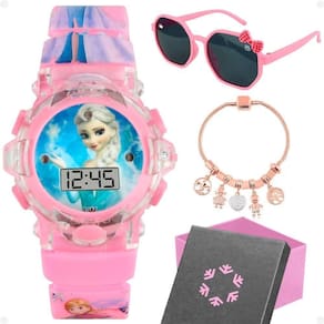 Oculos Sol + Pulseira + Relogio Digital Infantil Menina Rosa Presente Qualidade Premium Caixa Pink
